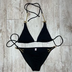 Victoria’s Secret S small black bikini set with gold chain